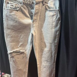 GRLFRND Women's Distressed Light Gray Cropped Jeans